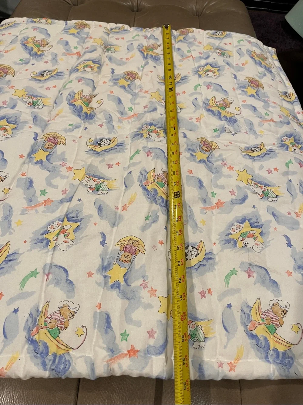 Cute Nursery Quilt with Bear & Bunny Boat - Pastel Blue, Yellow, Pink
